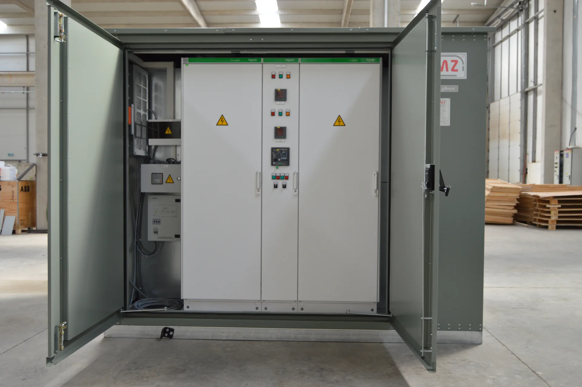 Open electrical panel compartment of LMZ metal kiosk