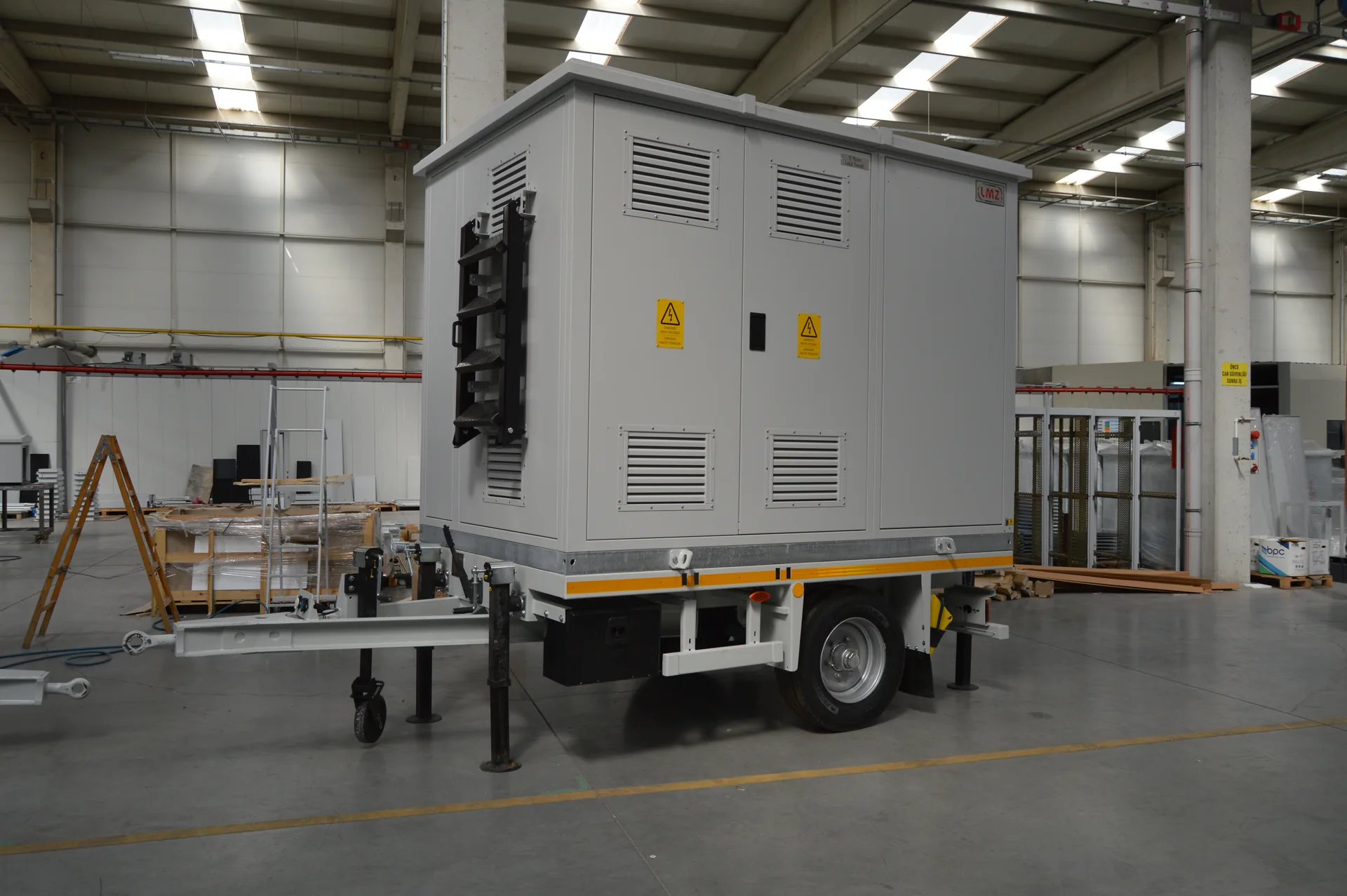 Exterior side view of LMZ MV/LV compact mobile substation on trailer