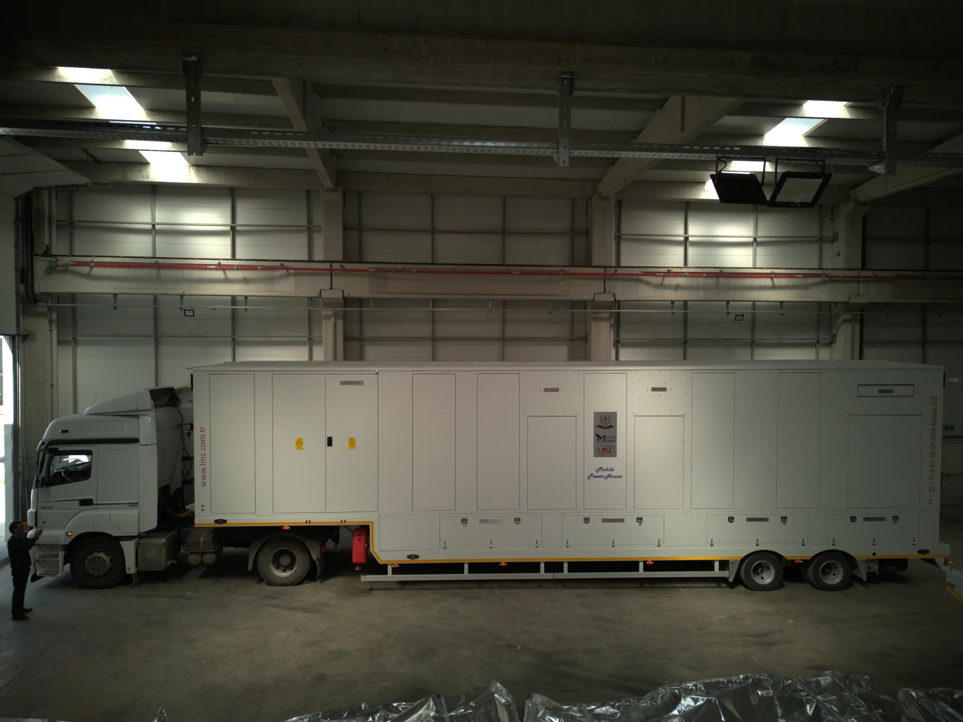 LMZ enclosed MV/MV mobile substation installed on road trailer in the factory