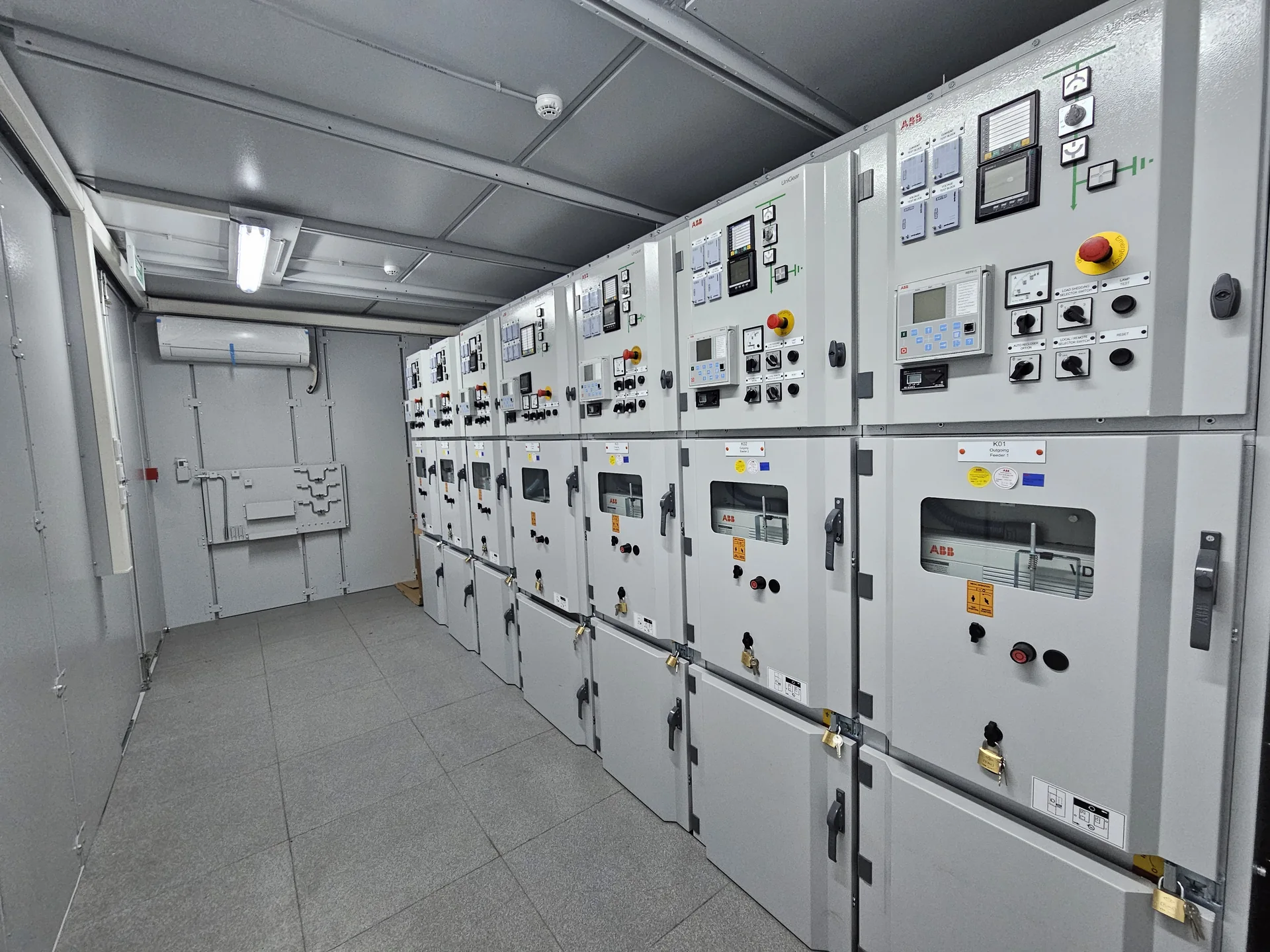 Control and switchgear cabinets inside LMZ MV/MV mobile substation