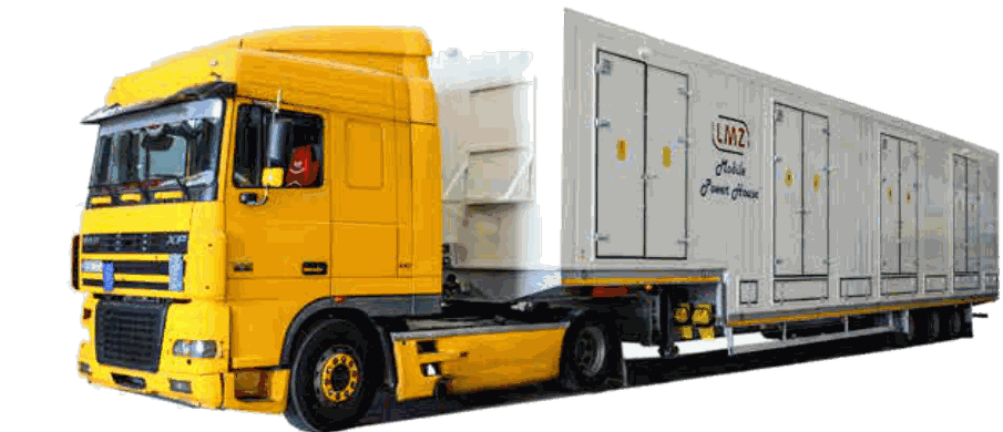 LMZ yellow truck with mobile electrical substation, actual product catalog photograph